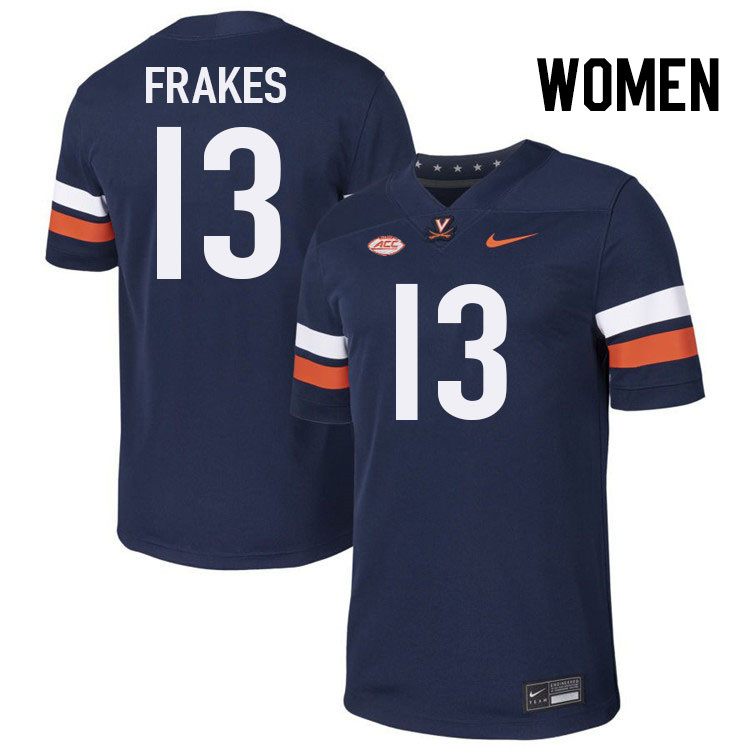 Women Virginia Cavaliers #13 Gavin Frakes College Football Jerseys Stitched-Navy
